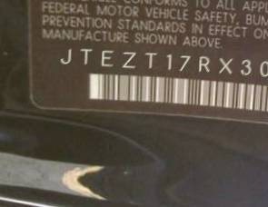 VIN prefix JTEZT17RX300