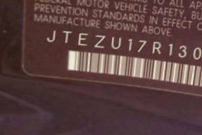 VIN prefix JTEZU17R1300