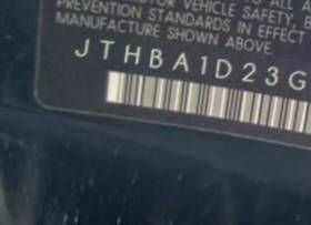 VIN prefix JTHBA1D23G50