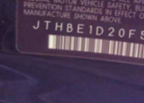 VIN prefix JTHBE1D20F50