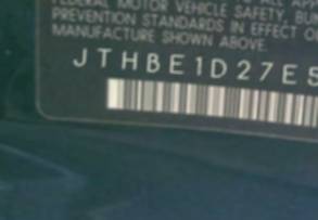 VIN prefix JTHBE1D27E50