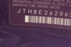 VIN prefix JTHBE2620620