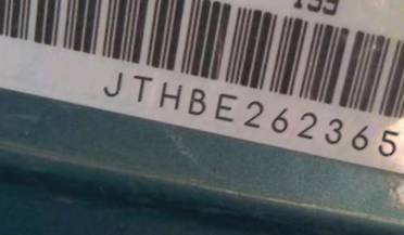 VIN prefix JTHBE2623650
