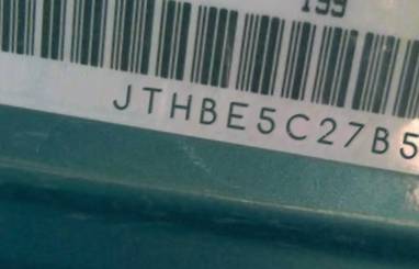 VIN prefix JTHBE5C27B50