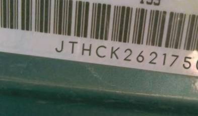 VIN prefix JTHCK2621750