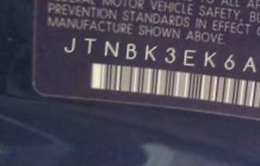 VIN prefix JTNBK3EK6A30