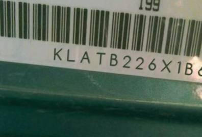 VIN prefix KLATB226X1B6