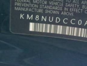 VIN prefix KM8NUDCC0AU1