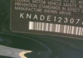 VIN prefix KNADE1230761