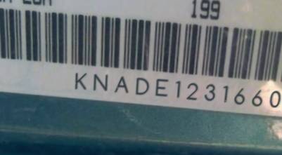 VIN prefix KNADE1231660