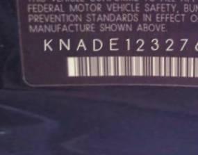 VIN prefix KNADE1232762