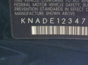VIN prefix KNADE1234761