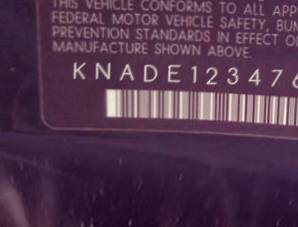 VIN prefix KNADE1234762