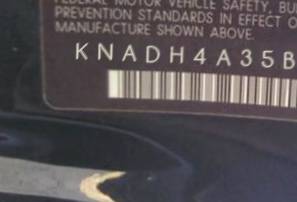 VIN prefix KNADH4A35B68