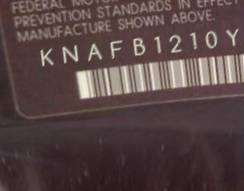 VIN prefix KNAFB1210Y58