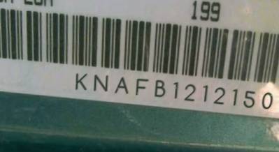 VIN prefix KNAFB1212150