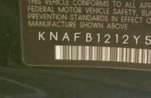 VIN prefix KNAFB1212Y59
