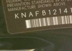 VIN prefix KNAFB1214150