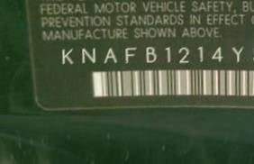 VIN prefix KNAFB1214Y59