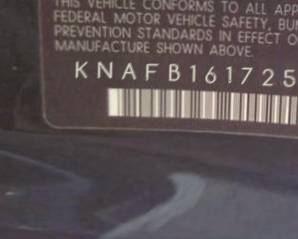 VIN prefix KNAFB1617250