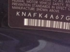 VIN prefix KNAFK4A67G54