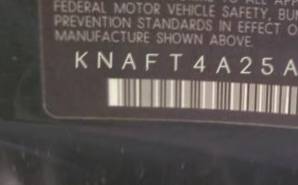 VIN prefix KNAFT4A25A50