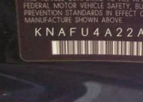 VIN prefix KNAFU4A22A50