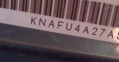 VIN prefix KNAFU4A27A50