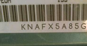VIN prefix KNAFX5A85G55