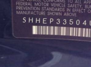VIN prefix SHHEP33504U5