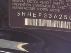 VIN prefix SHHEP33625U5