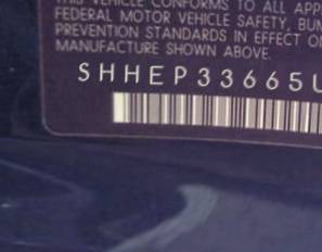 VIN prefix SHHEP33665U5