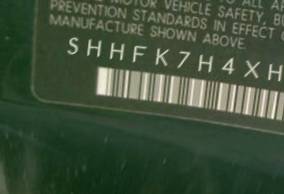 VIN prefix SHHFK7H4XHU2