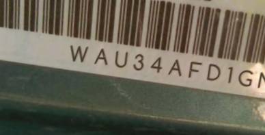 VIN prefix WAU34AFD1GN0