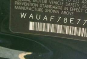 VIN prefix WAUAF78E77A0
