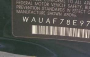 VIN prefix WAUAF78E97A0