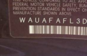 VIN prefix WAUAFAFL3DA1