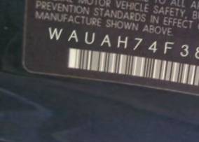 VIN prefix WAUAH74F38N0