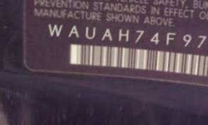 VIN prefix WAUAH74F97N1