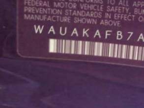 VIN prefix WAUAKAFB7AN0