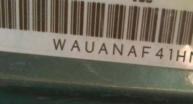 VIN prefix WAUANAF41HN0