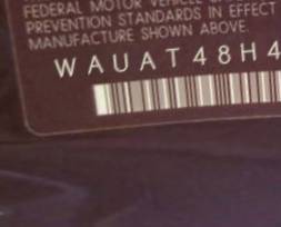 VIN prefix WAUAT48H43K0