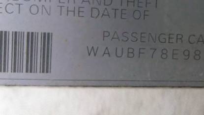 VIN prefix WAUBF78E98A0