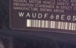 VIN prefix WAUDF68E05A4