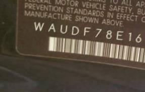 VIN prefix WAUDF78E16A0