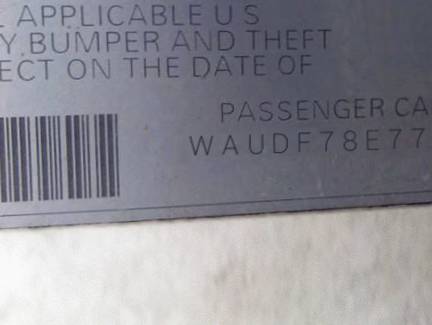 VIN prefix WAUDF78E77A1