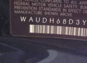 VIN prefix WAUDH68D3YA1