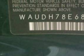 VIN prefix WAUDH78E68A1