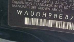 VIN prefix WAUDH98E87A0