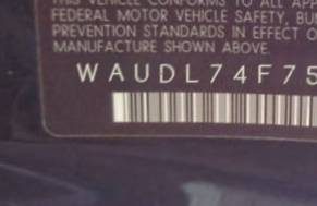 VIN prefix WAUDL74F75N0